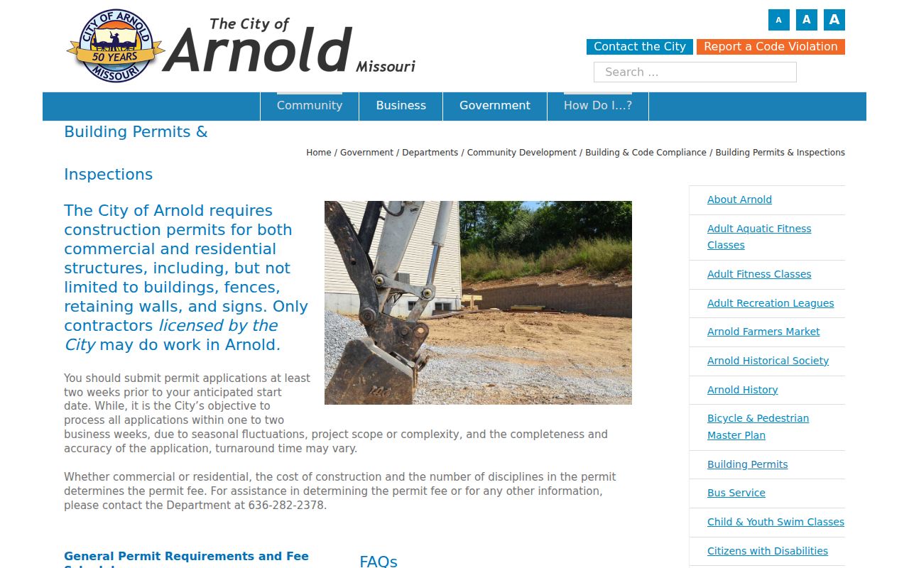 Arnold neighbors permit research through the city's permits and inspections page