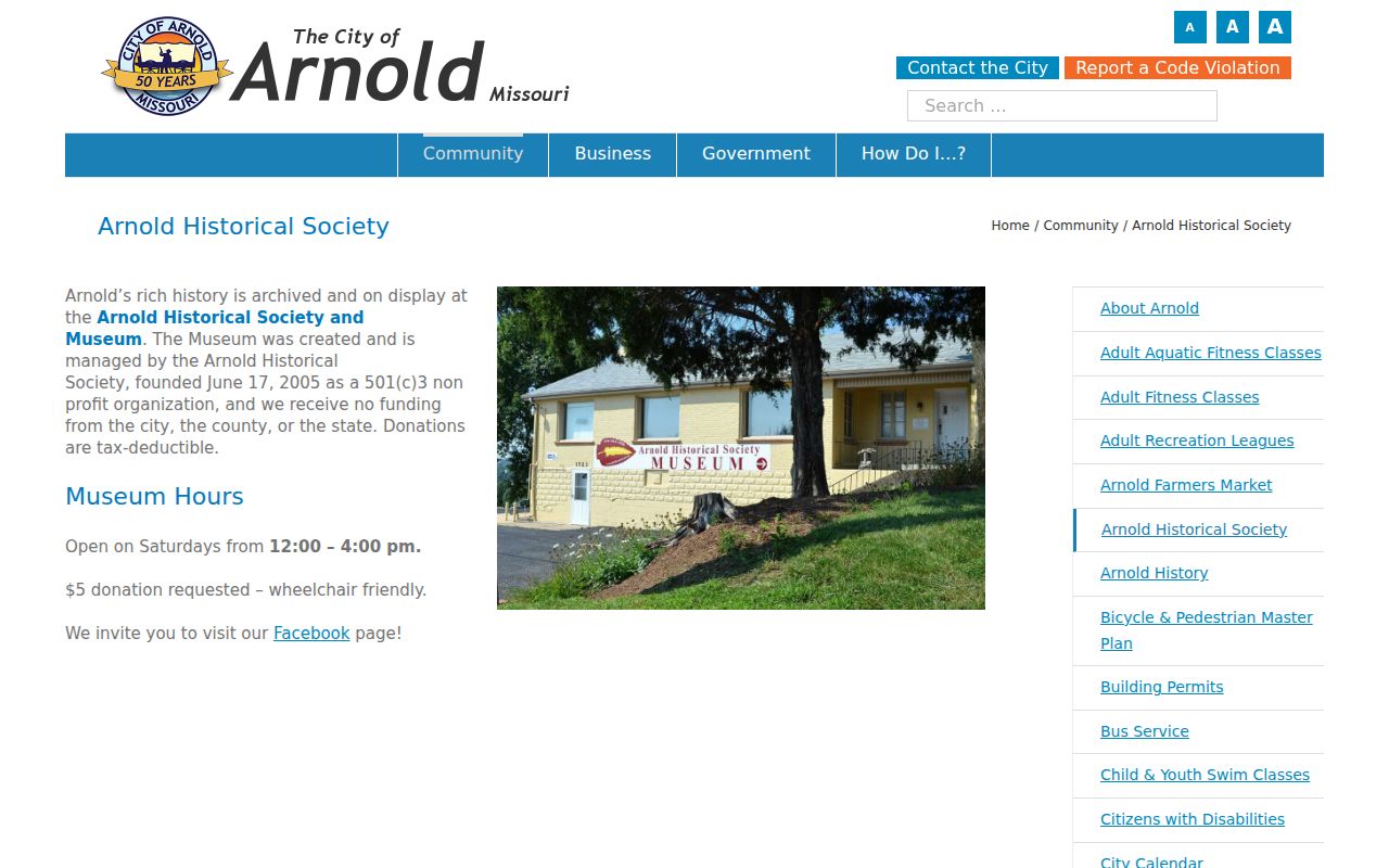 Arnold neighbors community context from the Arnold Historical Society page