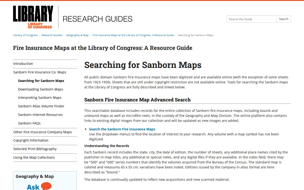 Arnold previous residents research using Library of Congress Sanborn map instructions